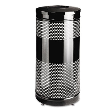 Rubbermaid® Commercial Classics Perforated Open Top Receptacle, Round, Steel, 25 Gal, Black freeshipping - TVN Wholesale